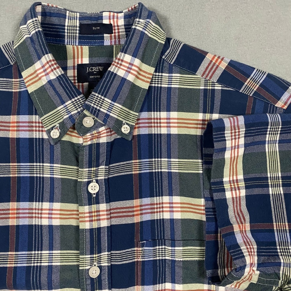 J.Crew Mens Small Slim Fit Oxford Short Sleeve Plaid Button Down Multicolor